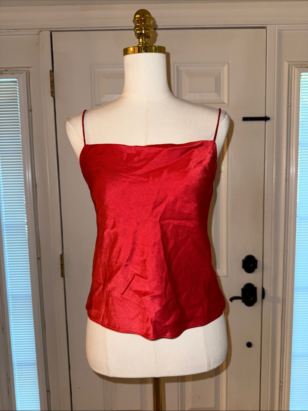Alice + Olivia Red Satin Cowl-Style Spaghetti Strap Camisole
